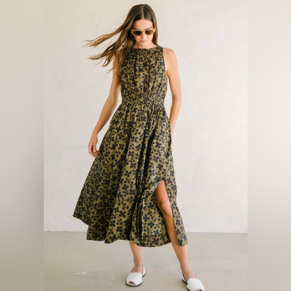 Apiece Apart Olive Green Floral Sleeveless Maxi Dress